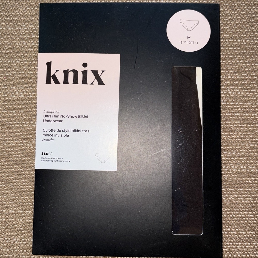 NEW Knix Leakproof UltraThin No-Show Bikini Underwear Black Medium Comfort NWT